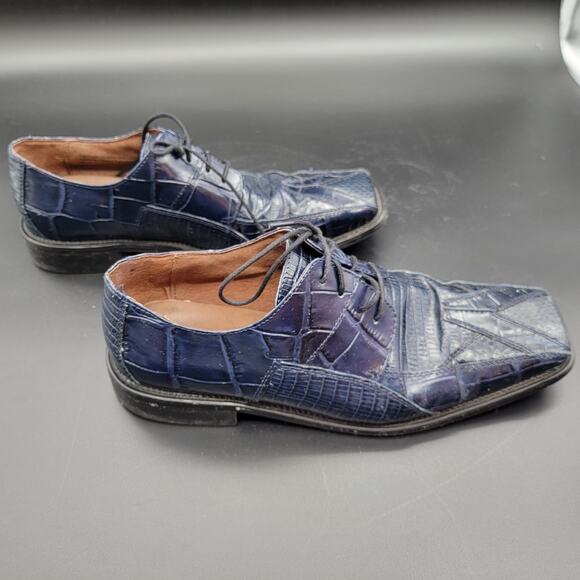 VTG Stacy Adams Genuine Snake Skin Blue Dress Shoes Mens 10M Square Toe main image 7